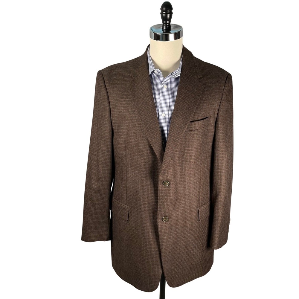 Murano Sport Coat Mens 44L Brown Check Worsted Wool Cashmere Two Button Dillards
